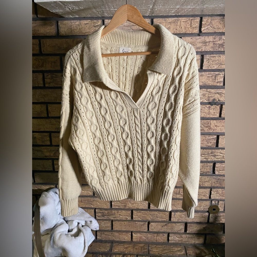 Cream slouchy cable knit sweater‎